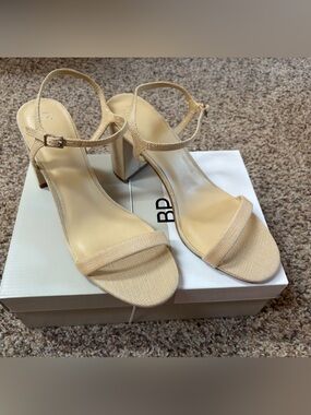 BP. Women’s Beige Slingback Block Heel Sandals